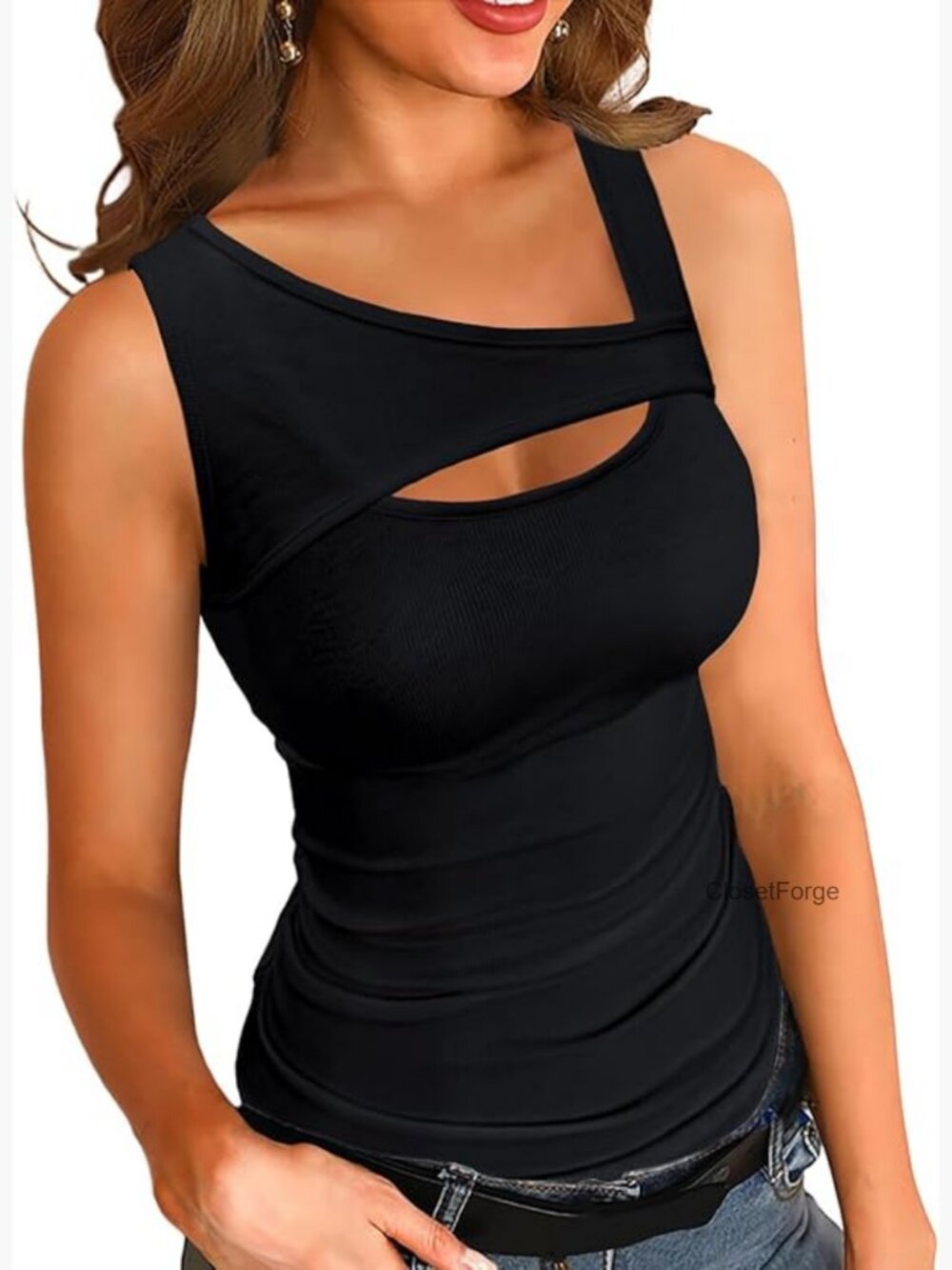Sleeveless Ribbed Cutout Square Neck Tank Top - Summer Cami